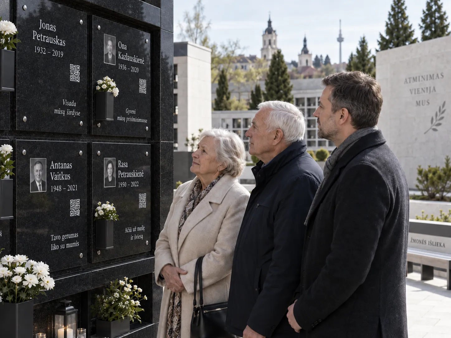 Family members remembering someone together at a place of remembrance